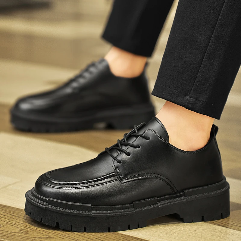 سميكة وحيد رسمي أسود الرجال أحذية من الجلد العلامة التجارية الفاخرة مصمم منصة حذاء كاجوال فستان الزفاف أوكسفورد أحذية الرجال أحذية عمل
