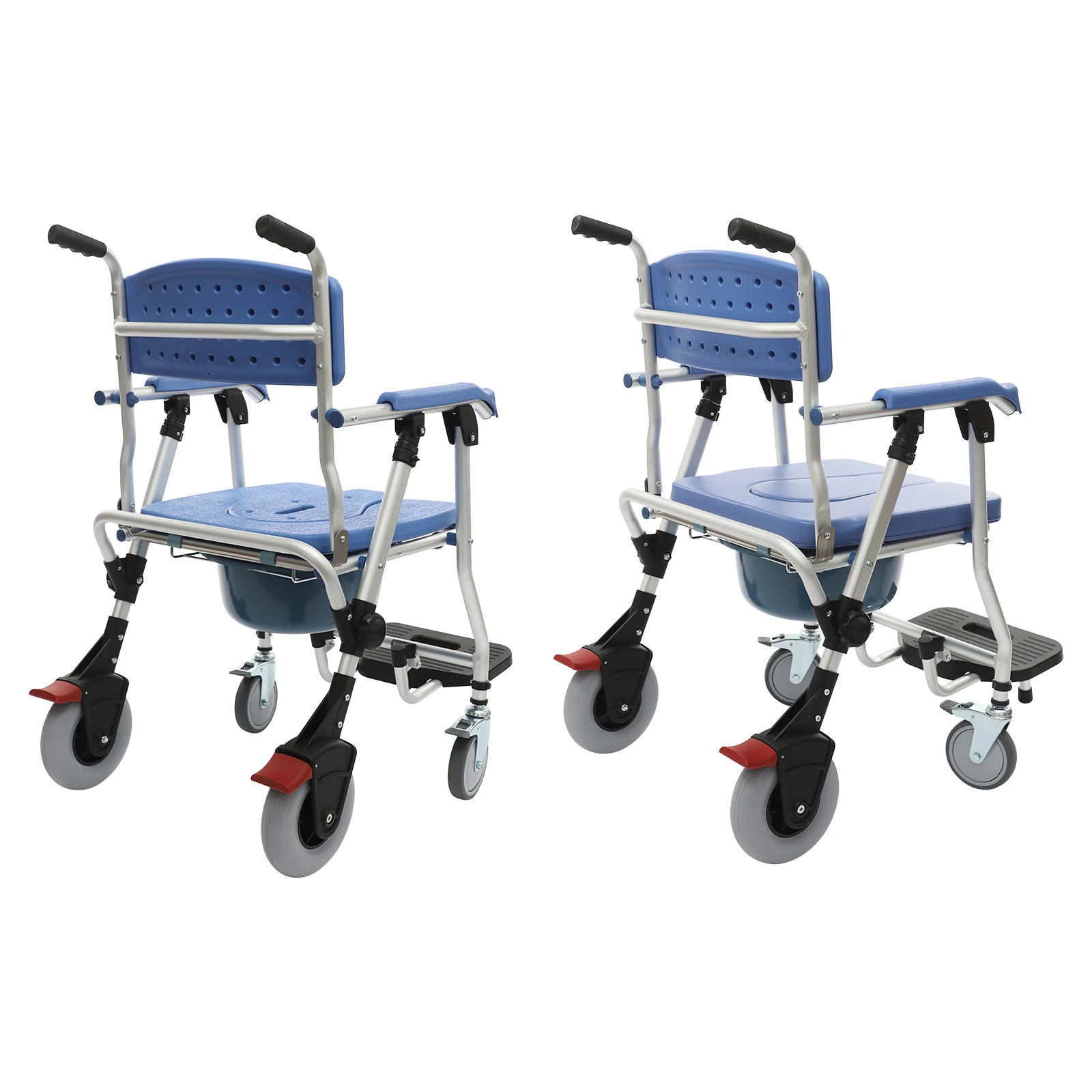 Duschstuhl mit Rollen, Toilettenstuhl für ältere Menschen, 90 x 63 x 55 cm, für behinderte mobile Rehabilitationstherapie, Badezimmerstuhl – Detail 4