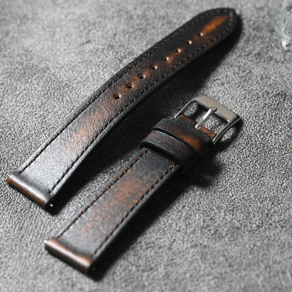 Luxurious Handmade Italian Vintage Leather Watch Strap - Soft, High-End Brushed Finish