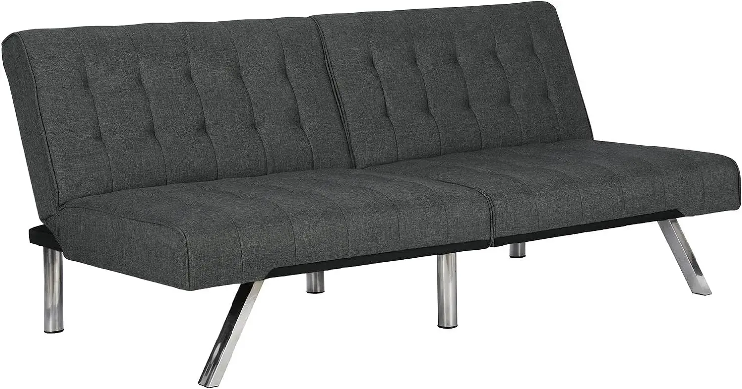 Futon With Chrome Legs Grey Linen sofa set living room furniture Split back design provides multiple positions including