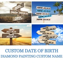 

Diamond Painting Custom Name Date Of Birth Full Square/round Mosaic Embroidery Gift Road Sign Photo Diamond Art Family Gift
