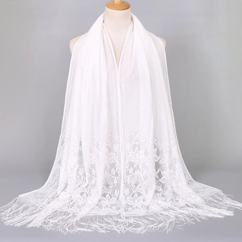 Muslim Women Lace Shawl Scarf Elegant Evening Dresses Shawls Hollow Tassel Scarves Wraps Scarf Femmal Mesh Yarn Wedding Shawl