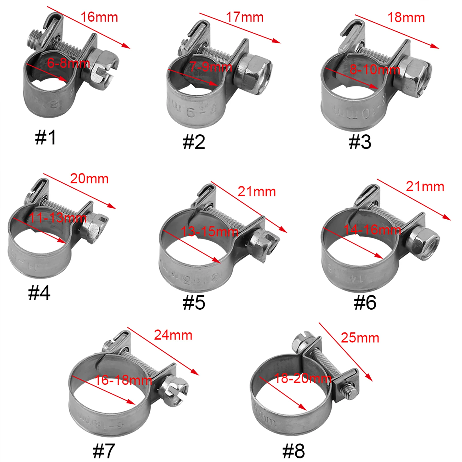 Stainless Steel Mini Fuel Line Pipe Hose Clamp Clip 6mm-20mm Optional Size