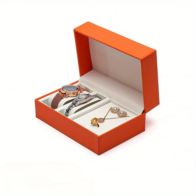 2 Slots Flip PU Leather Watch Packaging Box Necklace Pendant Bracelet Jewelry Watch Set Box 1pc