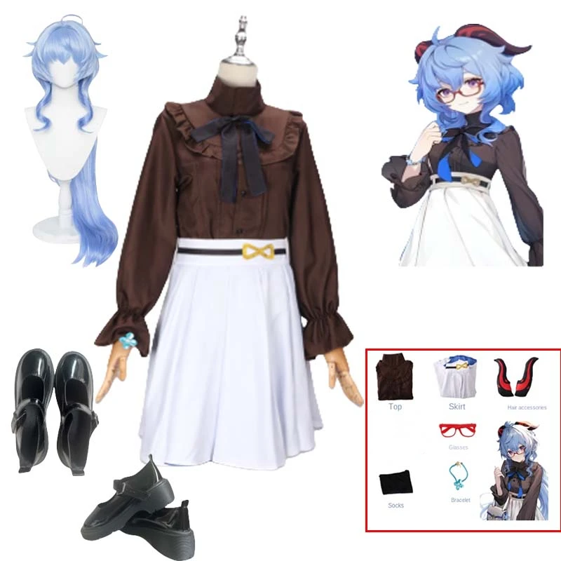 

Anime Genshin Impact Ganyu Gan Yu Cosplay Costume Wig Horn Liyue Sexy Woman Uniform Hallowen Carnival Party Suit