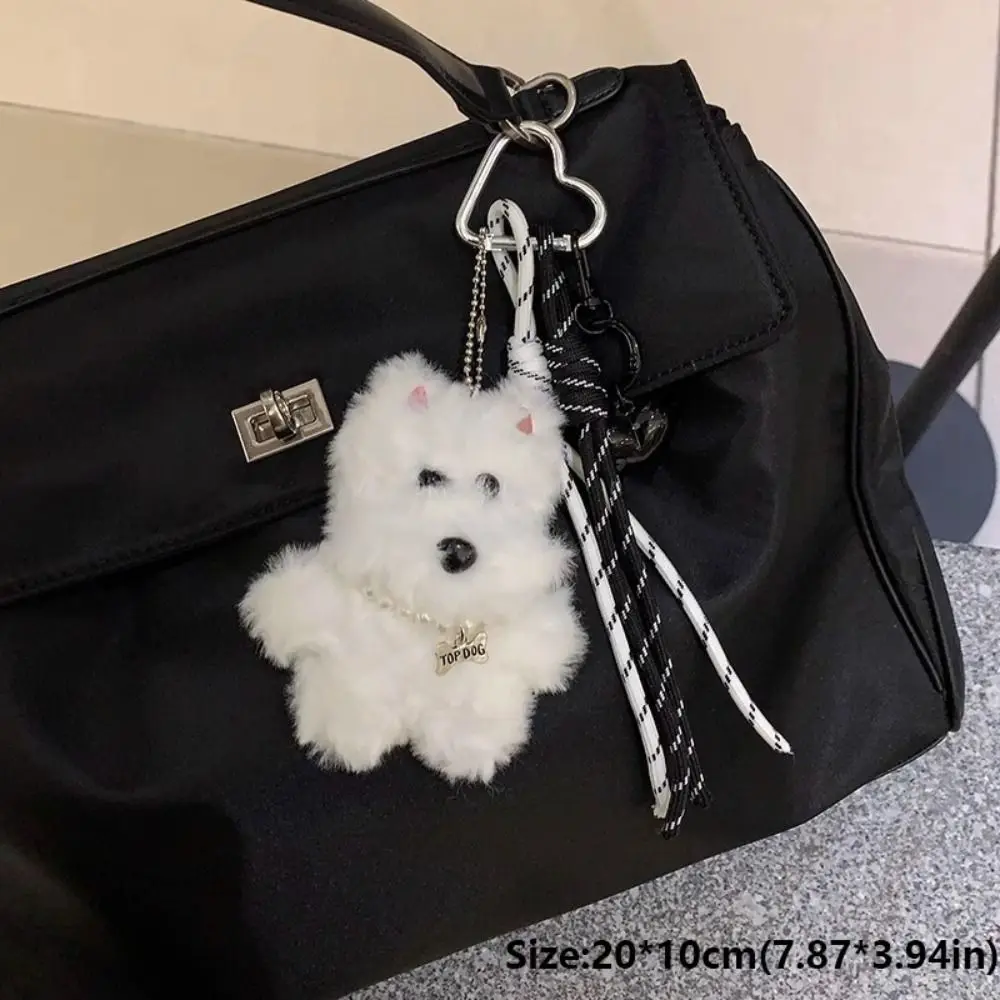 Cute Plush Doll Bag Pendant Coffee White Dog Car Keychain Hanging Pendant Gift