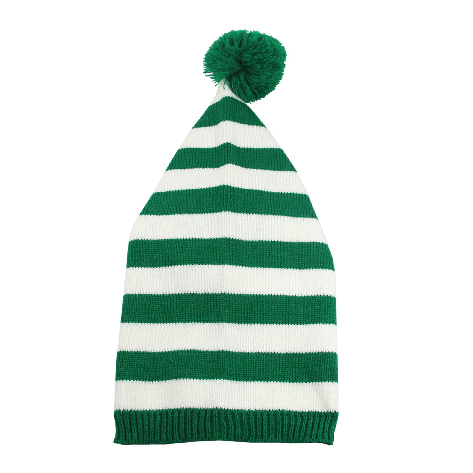 Christmas Elf Santa Beanie - Knitted Red Green Striped Hat