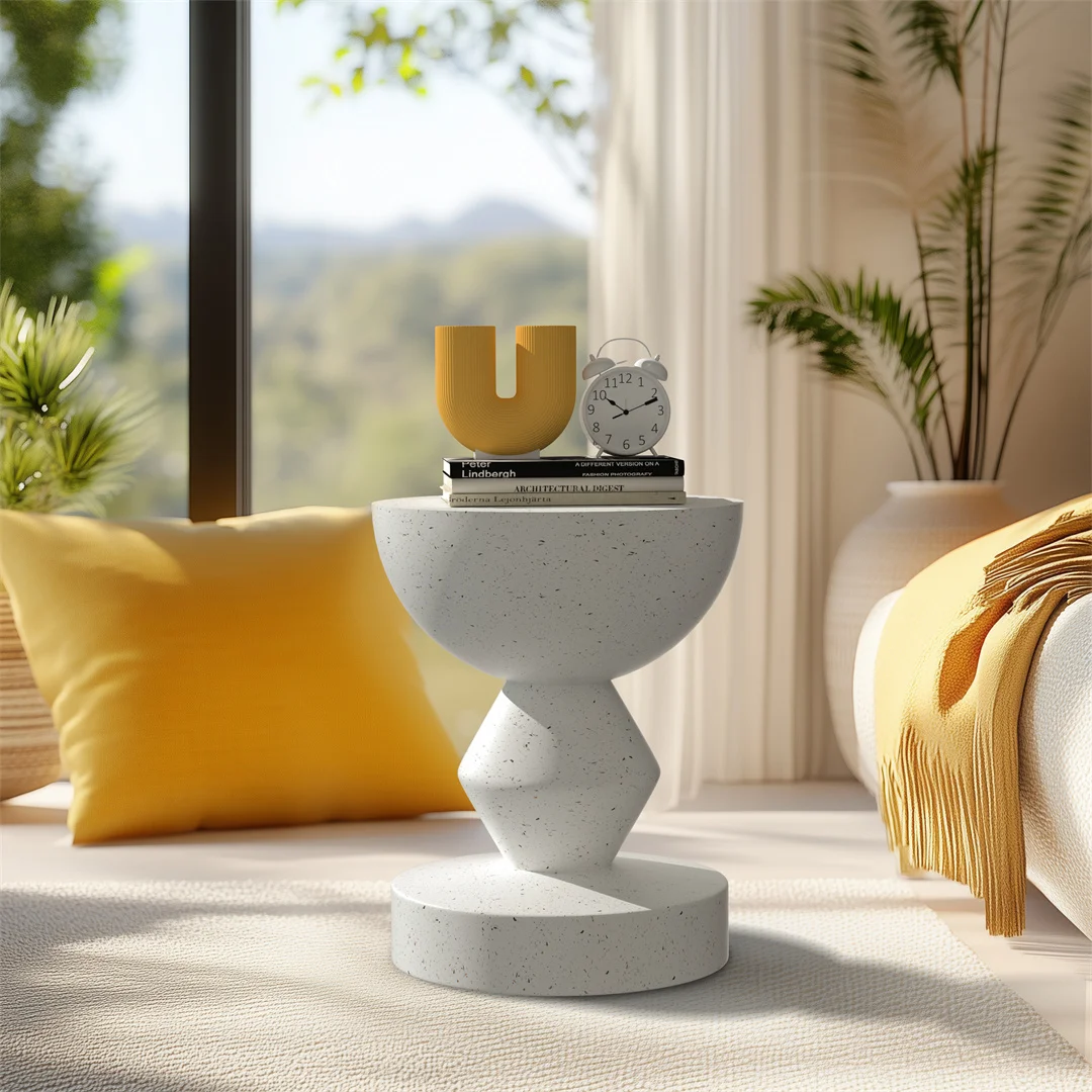 Modern Lightweight Concrete Sofa Side Table Indoor Outdoor Accent End Stool Living Room Furniture