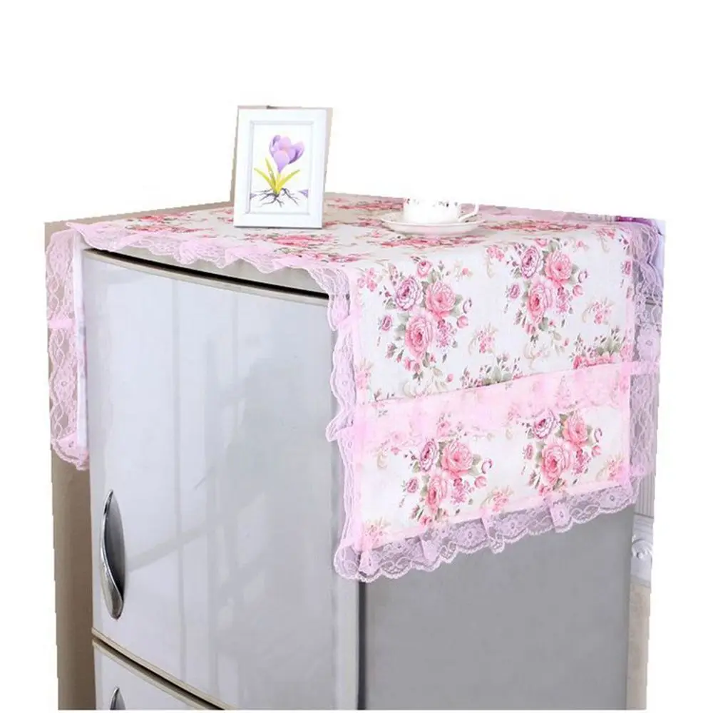 Floral Pattern Refrigerator Cover Dust Cover Flower Lace Hanging Bag Cloth Art Cloth Household Home Decor