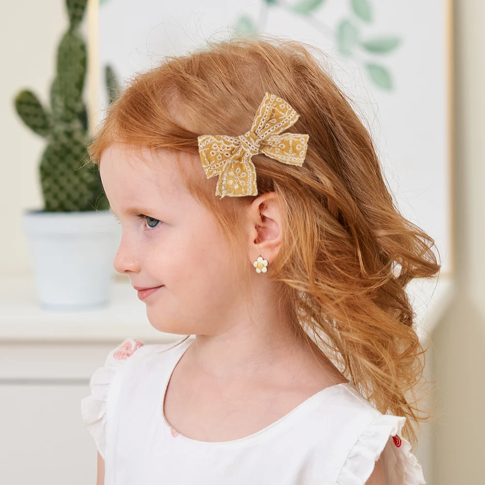 10pcs 무작위 색상 달콤한 리본 머리핀 어린이를위한 소녀 면화 솔리드 컬러 Bowknot 안전 머리핀 머리 장식 헤어 액세서리