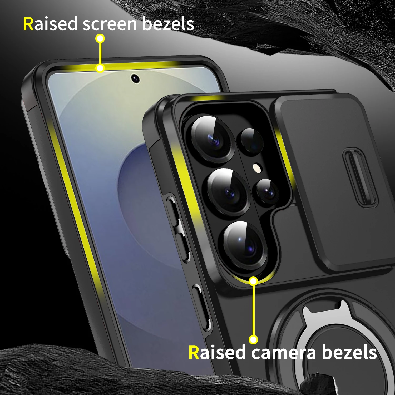 Magnetic Bracket Phone Case with Sliding Window and Anti-Fall Protection