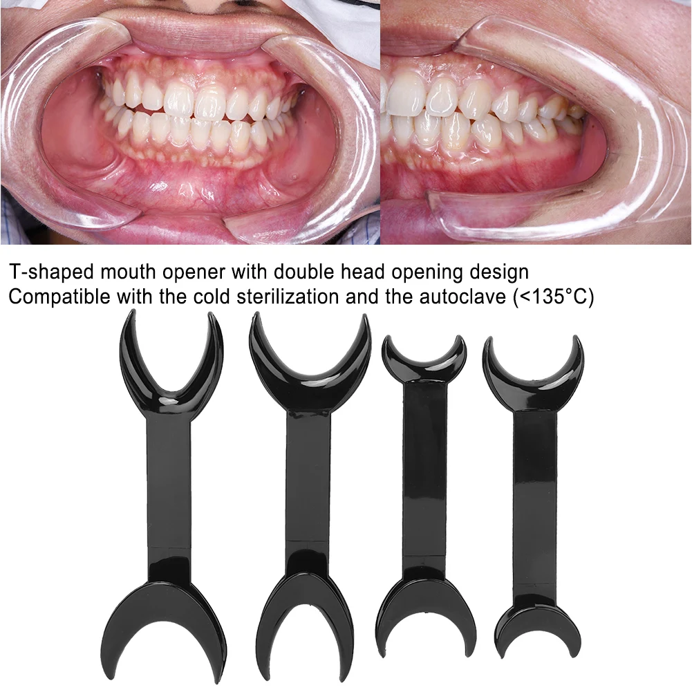 

4Pcs Black Dental Cheek Retractor Double Headed T-Shape Lip Retractor Dental Mouth Opener Dentist Tools Accessories Small+Large