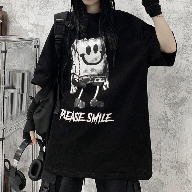 Chic Black TShirt Women Men Gothic Top Fairy Grunge Harajuku Dark Academia  Aesthetic Anime Alt Emo Loose Summer Clothes Blacktop - AliExpress