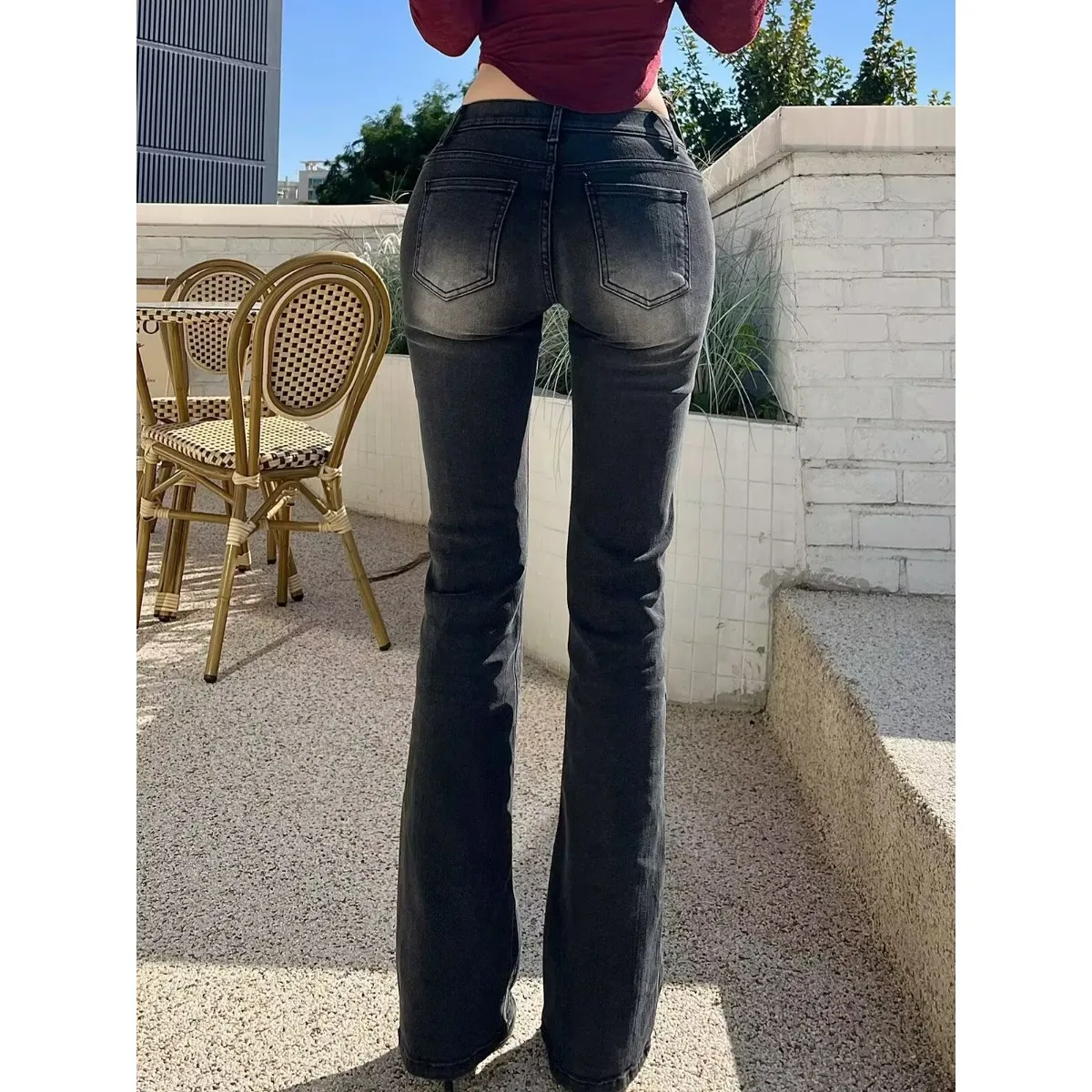 Low Waist Bell Bot Jeans Dongda Gate Leg Slimming Hip Lifting Bla ey Denim Women's Faion Spring Summer Autumn Winter