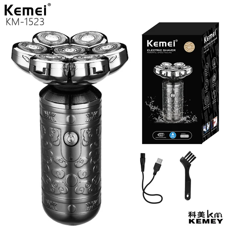 Kemei KM-1523 Portable Mini 7 Blades Alloy Body Full Body Washable 4D Veneer Floating Razor Bald Shaving Machine Metal Shell kyx simulation model toy car axial capra utb18 goat aluminum alloy shell full body armor