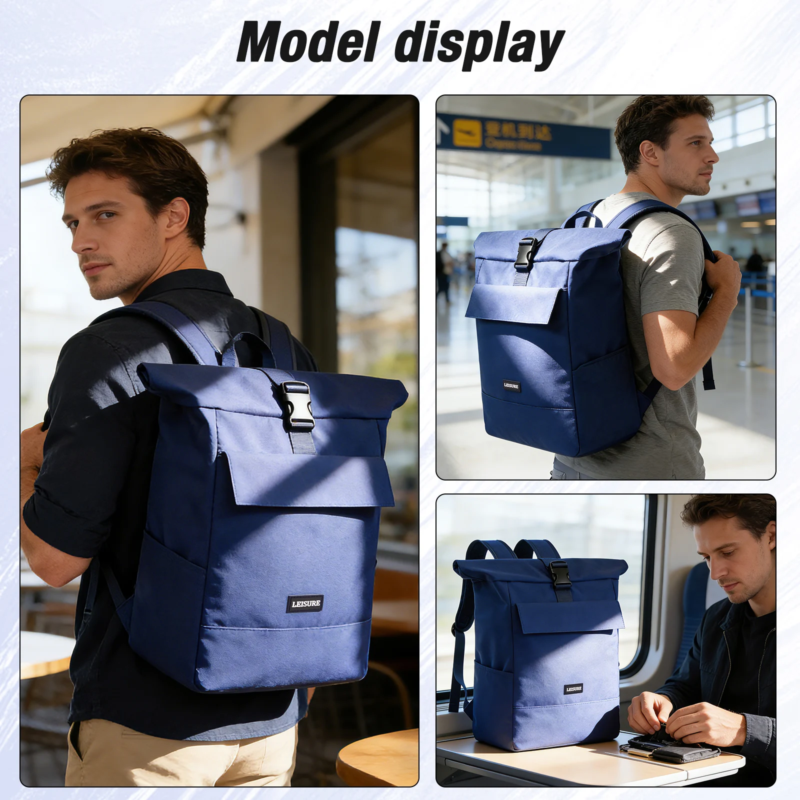 Backpack Travel Cabin Plane 40x20x30, Men's Roll-Top Backpack Cabin Bag Large Capacity Travel Backpack Commuter Men's Work Bag