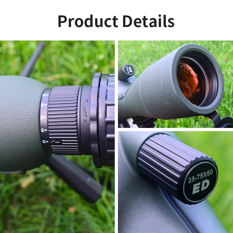 25-75x60 Spotting Scope Zoom Monocular high power telescope Bak4 Prism ED Lens For Outdoor Camping Bird Watching viewing 5