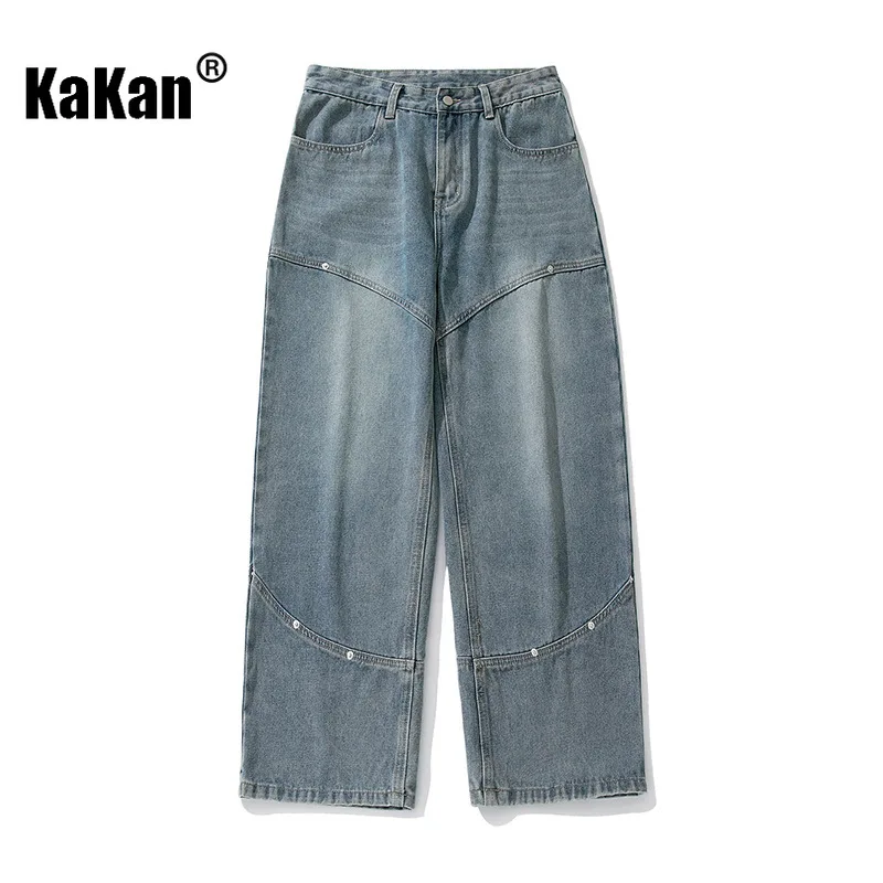 Kakan - European and American New Split Spliced Jeans Men's Wear, Black Blue Washed Loose Pants Jeans K88-L2270