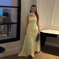 Customized Strapless Evening Dresses Pleat rhinestone Beading Draped Straight ProM Gown Modern Long Chiffon Backless Party Dress