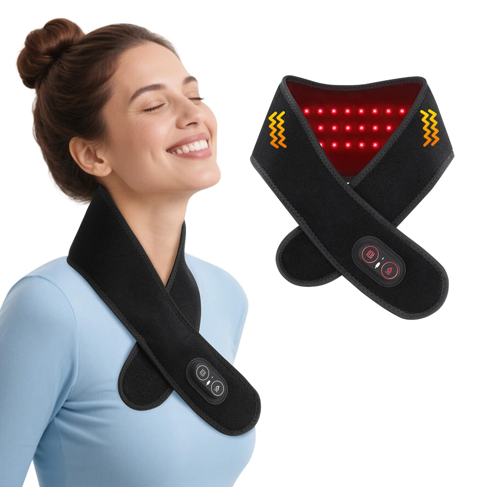 Cordless Heated Neck Wrap Electric Neck Massager with Red Light Vibration Wireless Heating Pad for Hands Legs Wrists