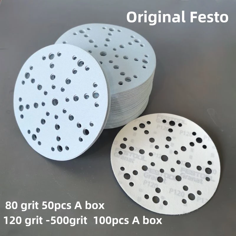 페스툴 6인치 48홀 건식 사포 150mm 원형 플로킹 무분진 자동차 도색 샌딩 디스크 연마재 10개