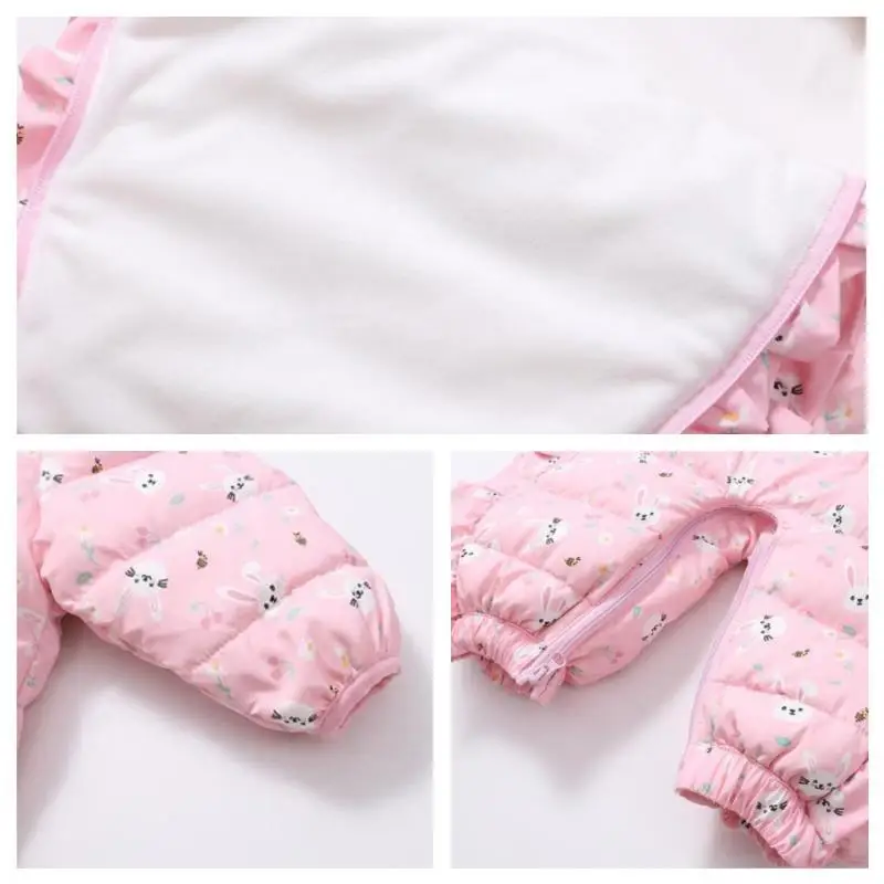 Newborn Baby Girl Jumpsuits Warm White Duck Down Rompers Infant Girls Rabbit Flower Overall Kids Outerwear Toddler Bodysuits