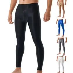 Elastic Pants Men's Silky Smooth Slim Fit High Elastic Long Johns Leggings with U Convex Bulge Pouch Soft Breathable Mid Waist