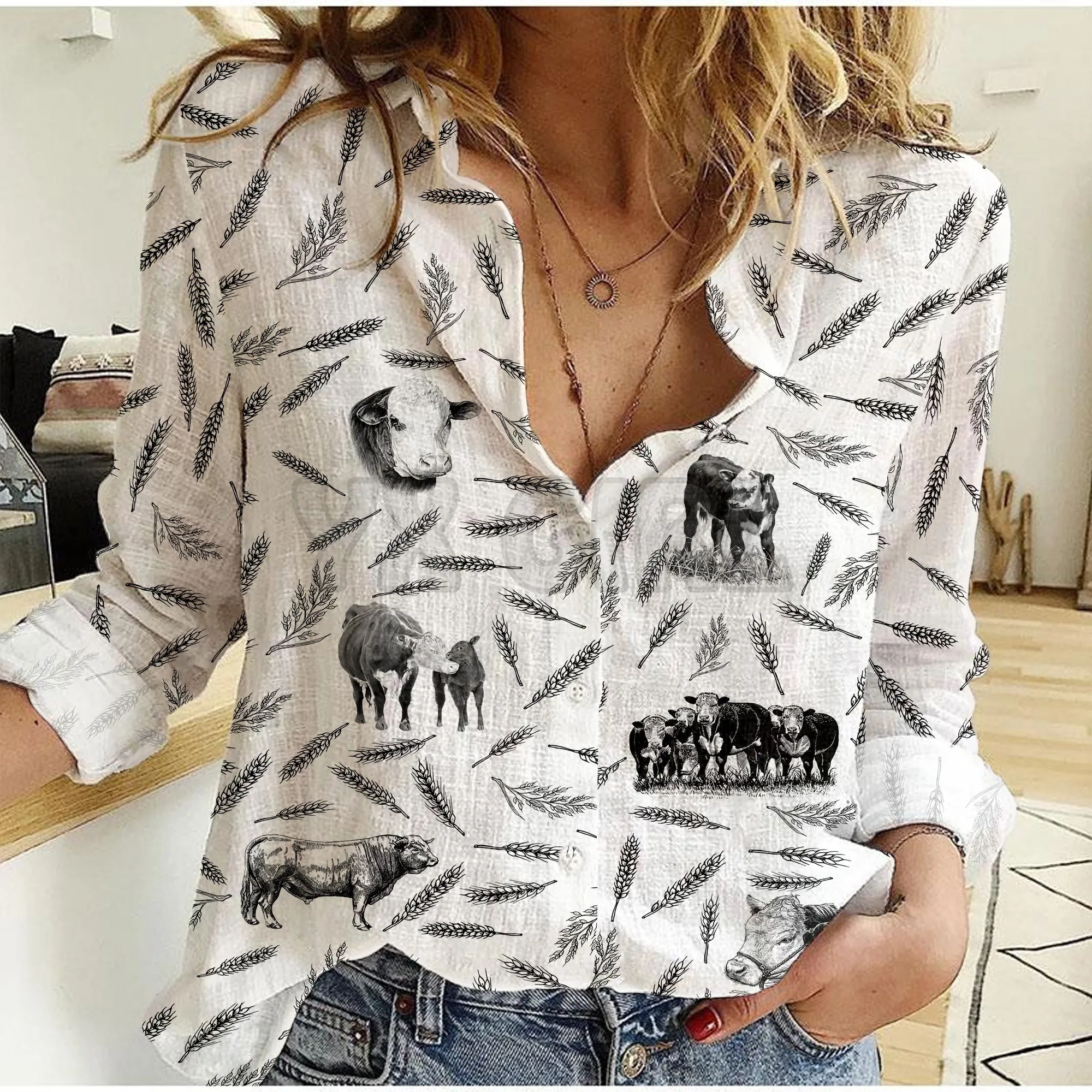 YX GIRL Hereford Cattle Pattern Women Linen Shirt 3D Printed Button-down Shirt Casual Unique Streewear women s tiger printed casual shirt 3d printed button down shirt casual unique streewear