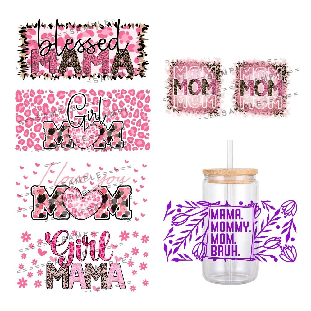 Mother's Day Design Sweet Love Mama Pattern UV DTF Transfer Sticker Waterproof Transfers Decals For 16oz Glass Cup Wrap Stickers