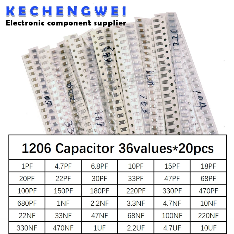 1206 Smd Capacitor Assorted Kit ,36values*20pcs=720pcs 1pf10uf Samples Kit Electronic Diy Kit