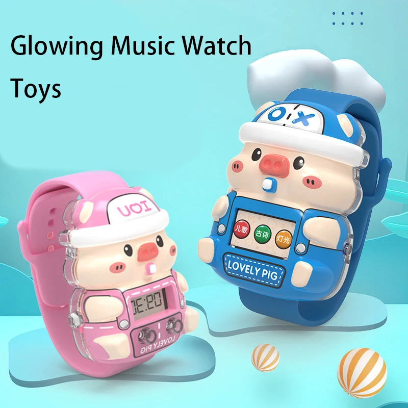 

Cartoon Cute Pig Children's Glowing Music Watch Toys For Children Puzzle Electronic Watches Toy Kids Early Education Toy Gift