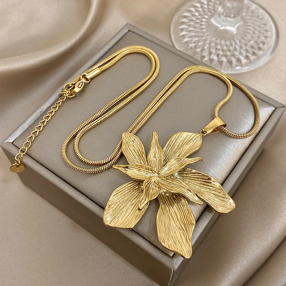 Greatera simple elegant double-layer snake flower chain necklace stainless steel colorfast women's jewelry European American