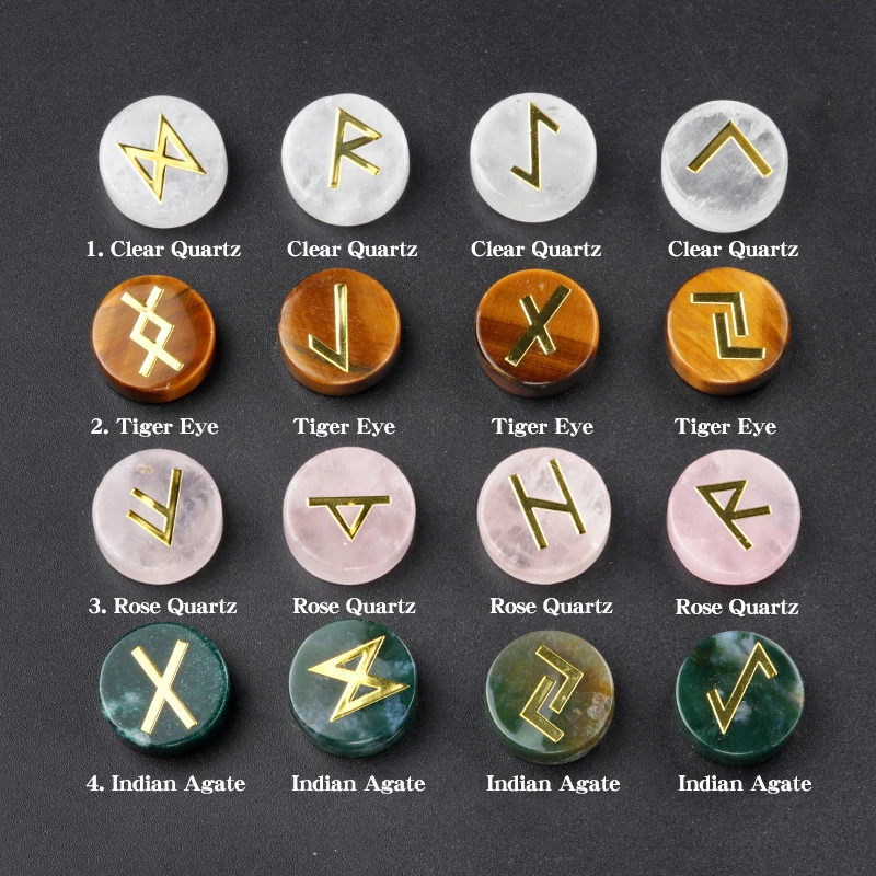 25pcsNaturalCrystalRunesSignsRoundelStoneRunicAlphabetsLetters