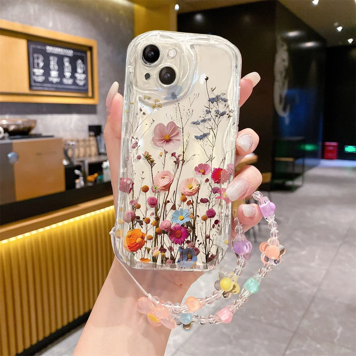 Floral Charm Bracelet Phone Case with Chain