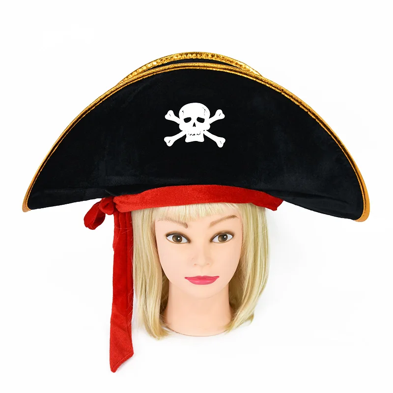 Party hat Pirate hat Skull print pirate captain cap accessories Party hat for Halloween cosplay Caribbean with eye patch