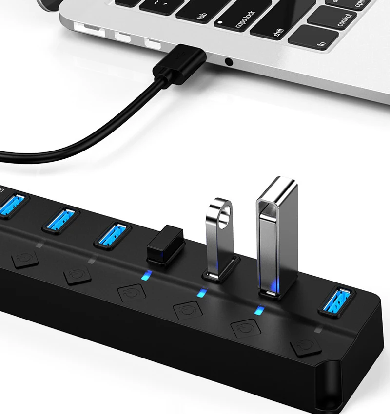 4/7 Ports USB 3.0 Hub Splitter with Switch Power indicator Provied DC 12V 2A Power and 5Gbps Data Transmit for Laptop PC Mouse 6