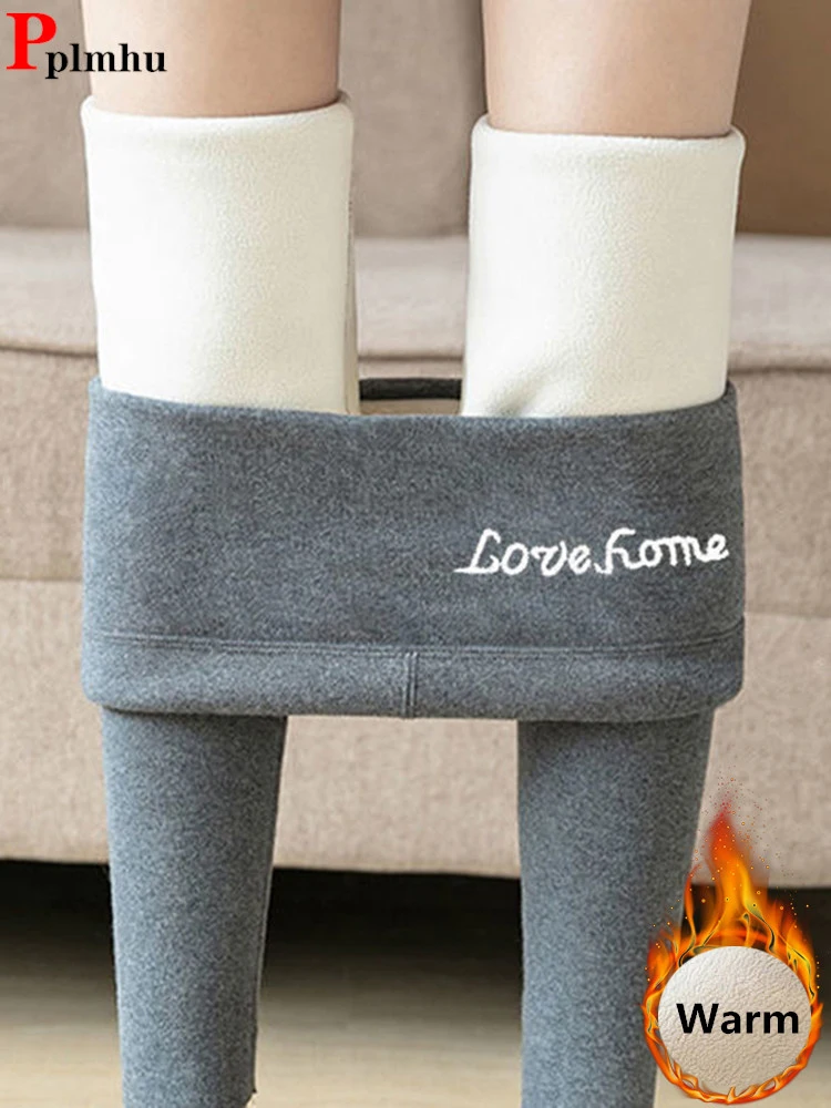 

Fleece Lined Slim High Waist Leggings Pants Winter Ankle-length Lambwool Fluff Pencil Leggins Women Warm Thicken Legginsy Broek