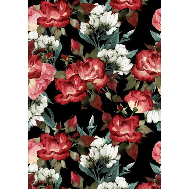 Tricolor Watercolor Roses Bush Home Decoration Self Adhesive Wallpapers