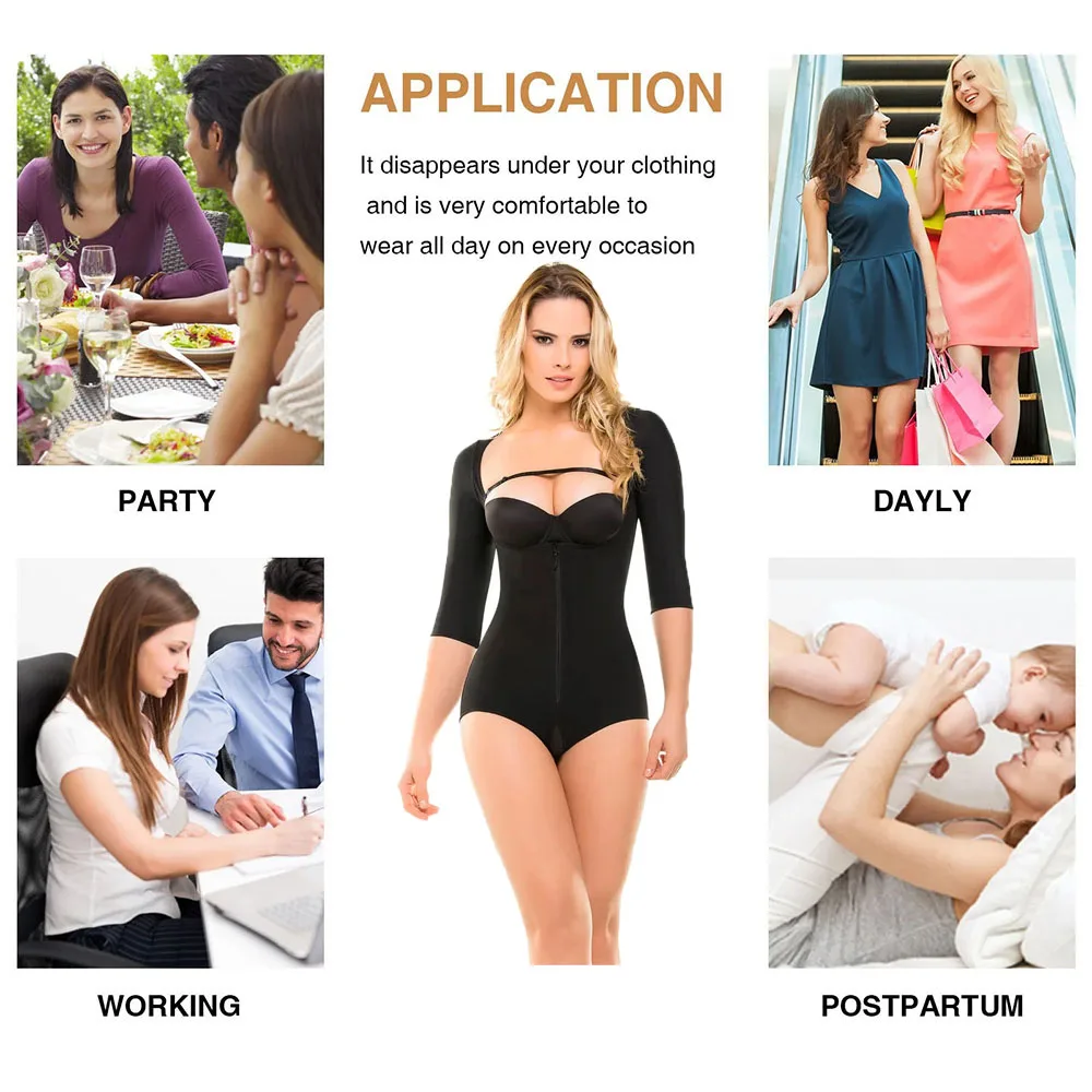 Half-Sleeves Butt Lifting Shaping Bodysuit Zipper Open Crotch Compression Garment For Women Triangular Culotte Gainante