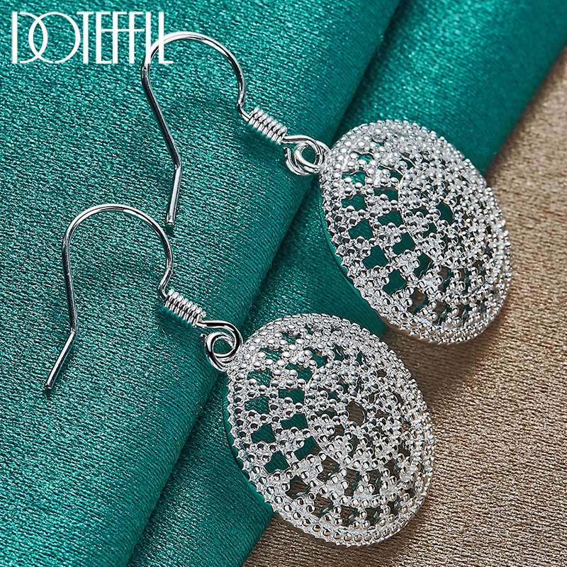 DOTEFFIL 925 Sterling Silver Round Earrings For Women Wedding Jewelry Retro Earrings