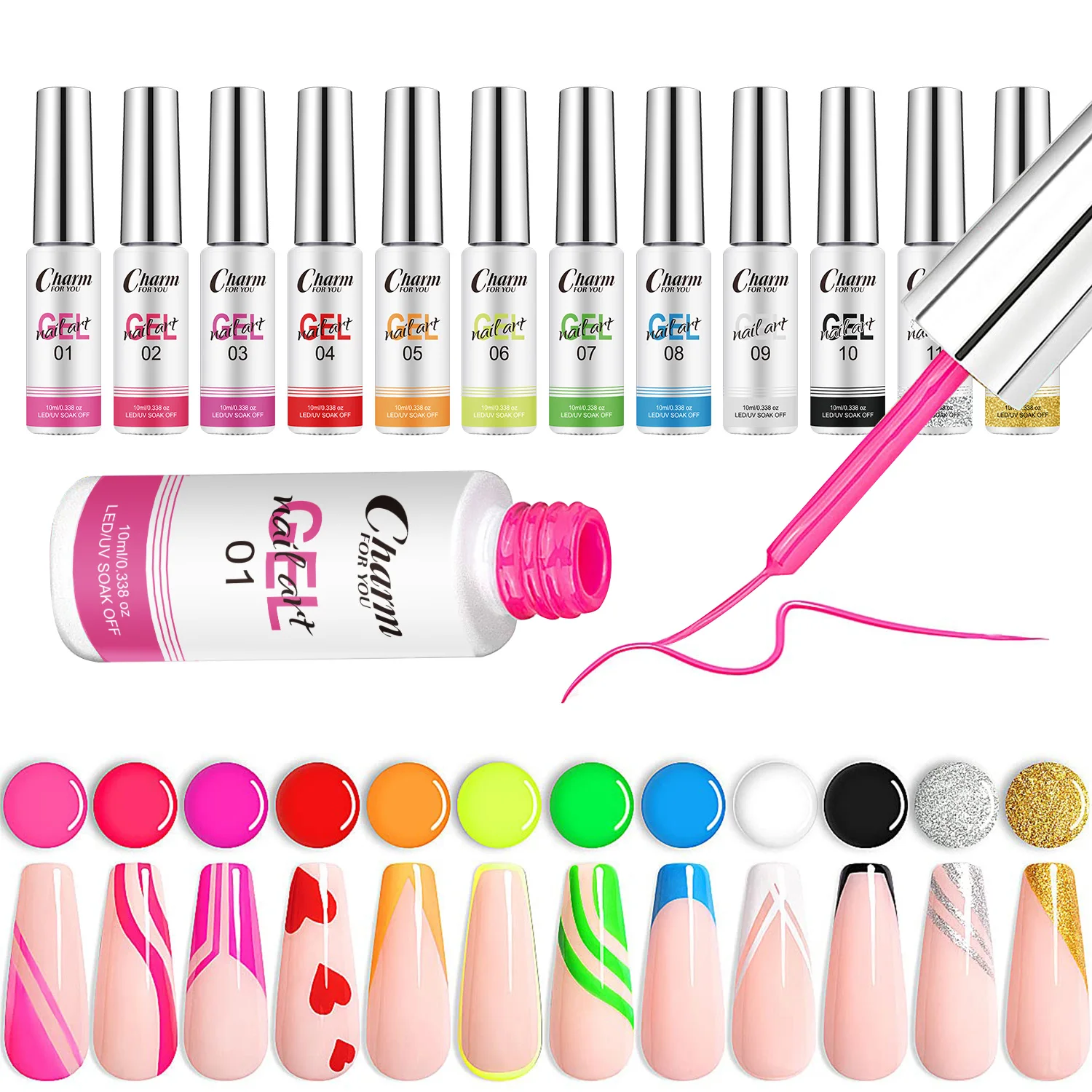 Gel per Nail Art Liner, Soak Off smalto Gel UV, applicatore a pennello sottile per opere d'arte dettagliate, smalto Gel per unghie di qualità del salone di lunga durata