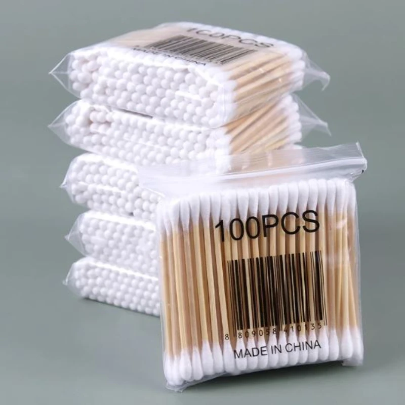 100PCS/PACK Double Headed Cotton Swab Makeup Ear Nose Cleaning Eyelash Glue Removal Disposable Cleaning Makeup Tool Cotton Swabs
