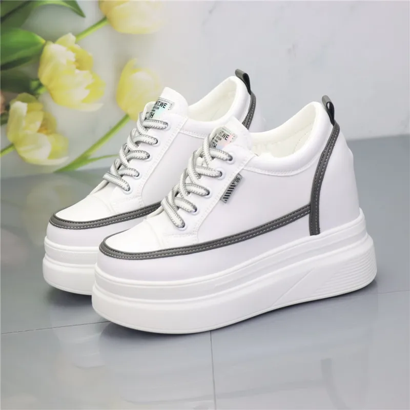 

10CM Natural Genuine Leather Women Chunky Sneakers Breathable Casual Platform Fashion Sneakers Summer Autumn Spring Shoes
