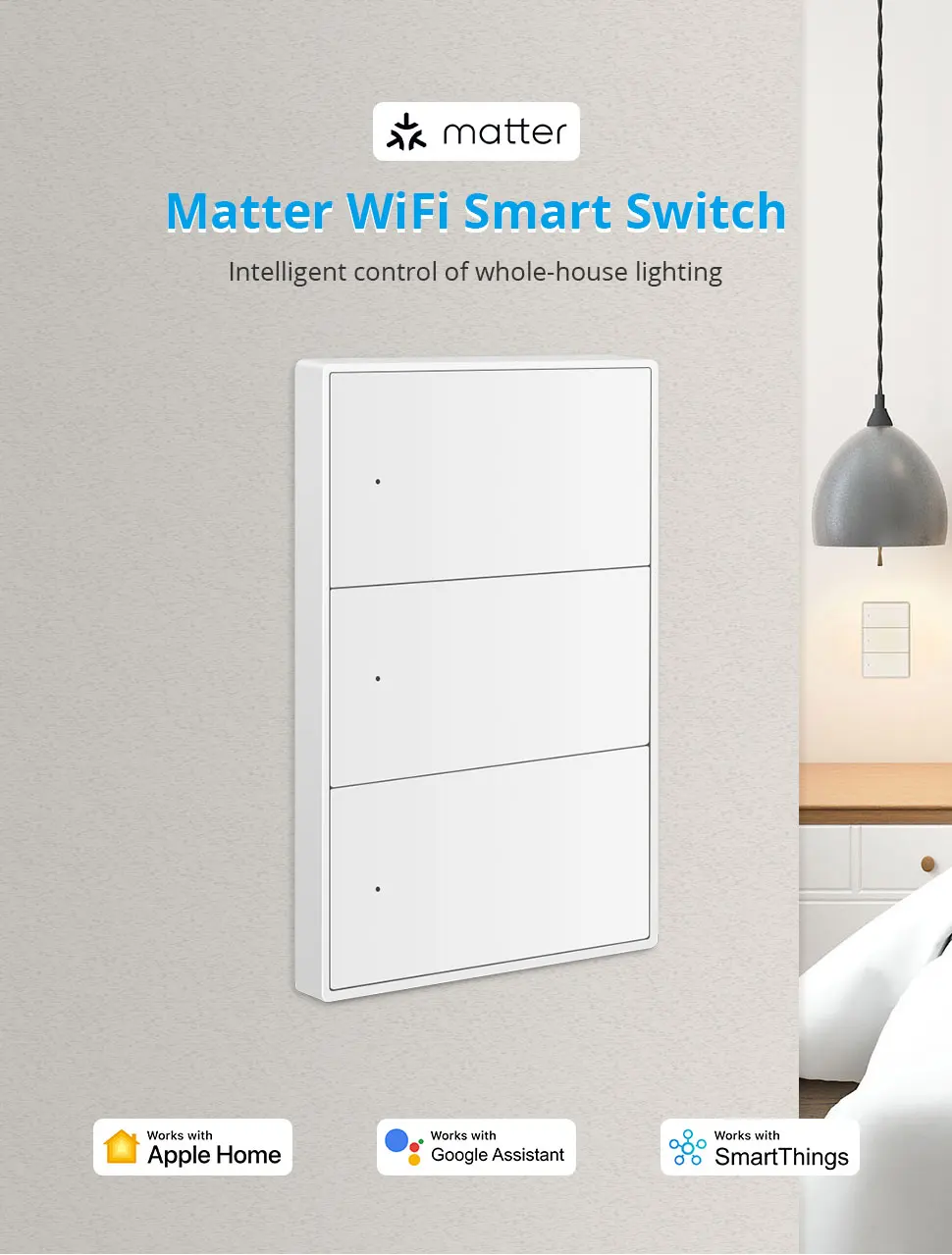 Matter Over WiFi Smart Wall Light Switch 1 2 3 4 6 Gangs with Neutral Switch US