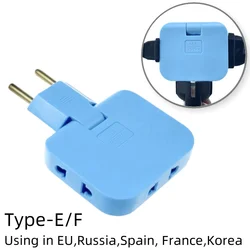 EU Plug 3 - in - 1 Rotating Power Strip with Extension Sockets (Blue)