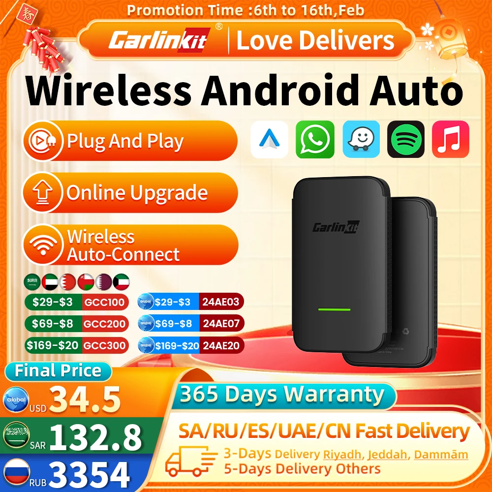 2024 Carlinkit Adattatore Wireless Automatico Android Smart Ai Box Plug And Play Bluetooth Wifi Connessione Automatica Per Auto Android Cablate