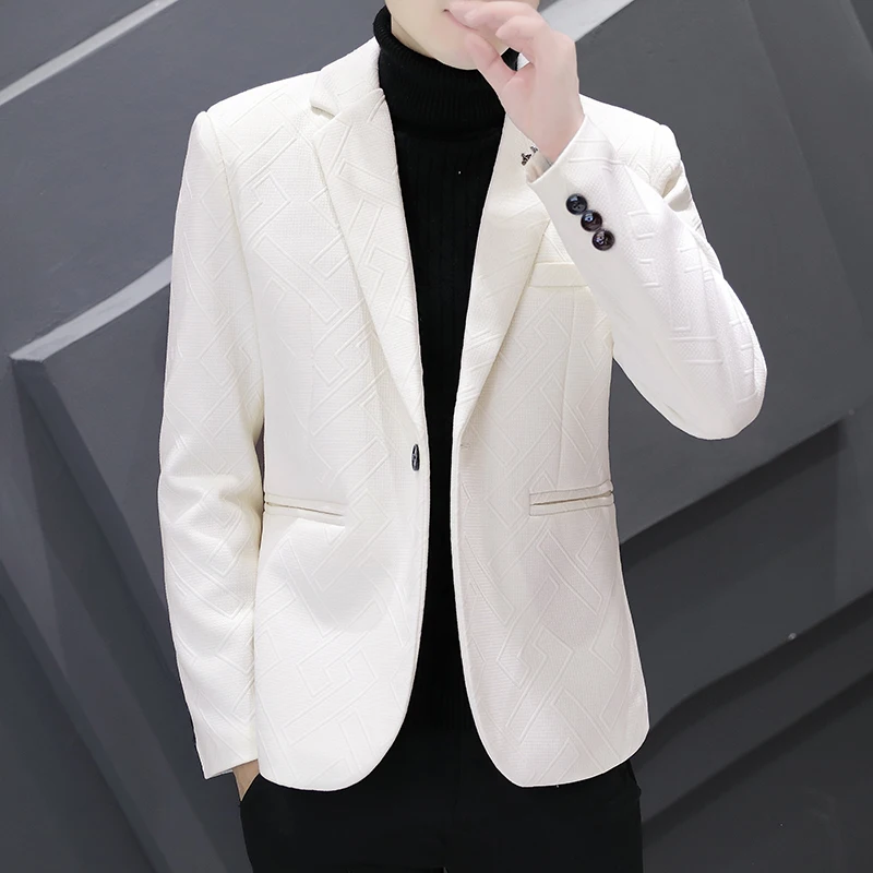 

British's Style Suit Jacket Vintage Solid Color Blazer Men Casual Slim Fit Suit Coat Single Button Business Social Blazer Hombre