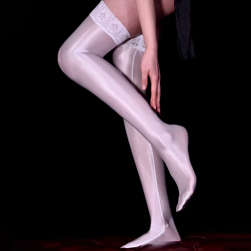 Sexy Men Oil Shiny High Stockings Vintage Glossy Stocking Sexy Tight Shaping Elastic Stockings Overknee Plus Size Candy Color men stockings