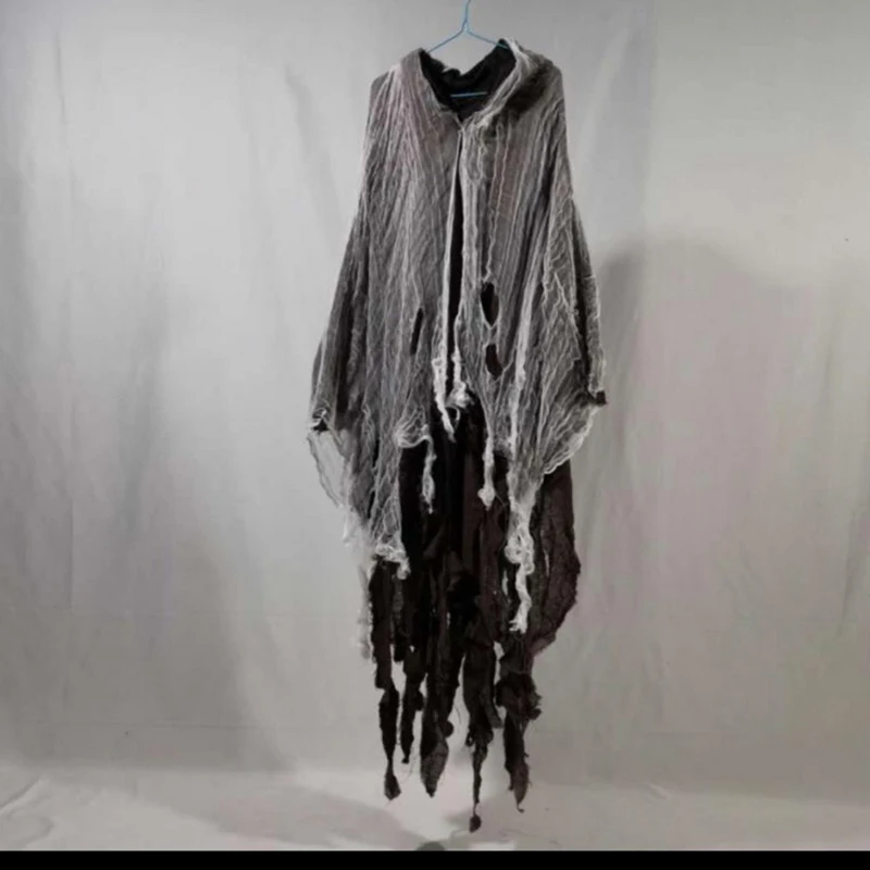 Halloween Cloak Cosplay Adults Children Zombie Clothes with Hat Tattered Skeleton Dress Up Horror Ghost Costume Props