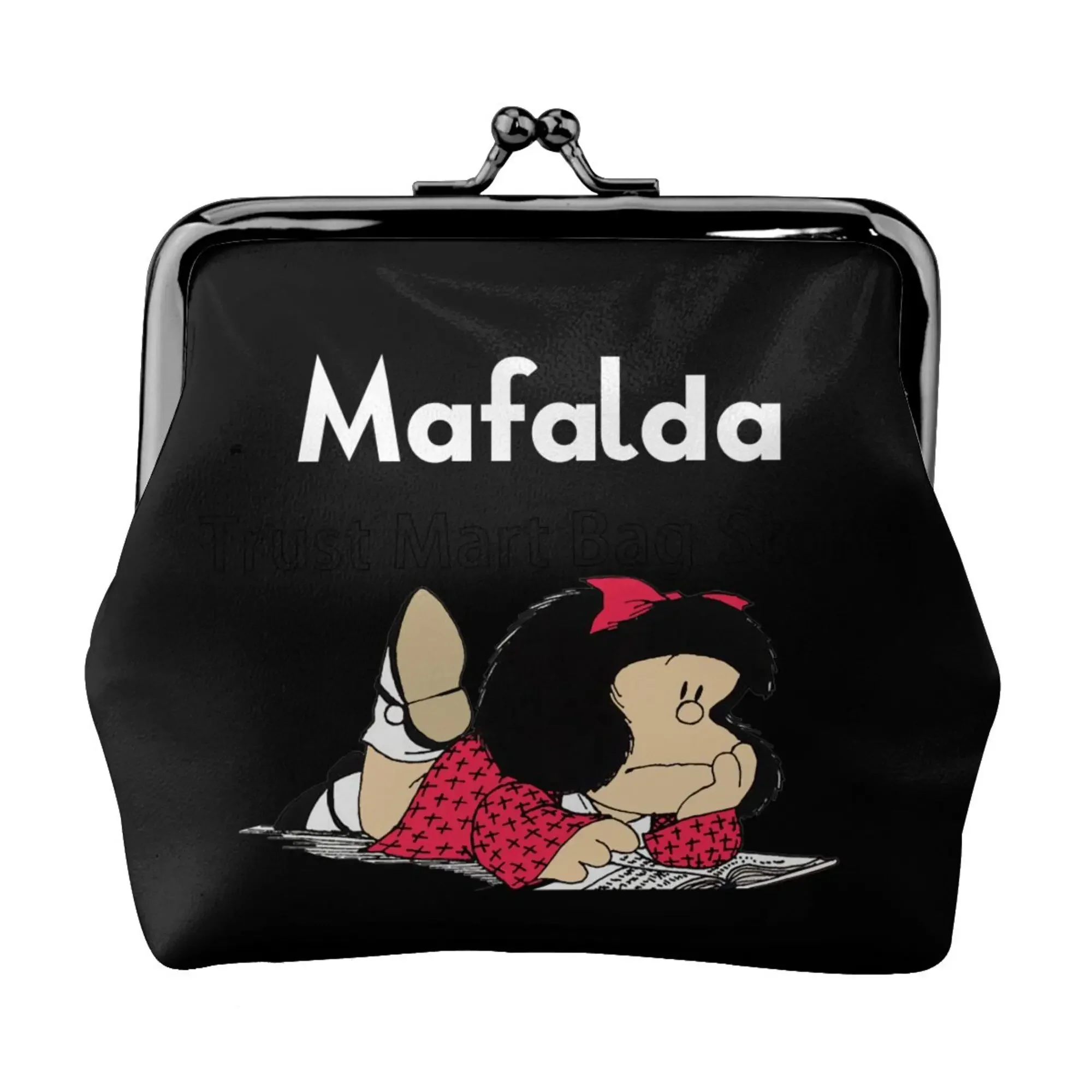 Funny Mafalda Print Leather Coin Purse Small Kiss-Lock Change Pouch Clasp Closure Buckle Wallet for Women Girls Gifts